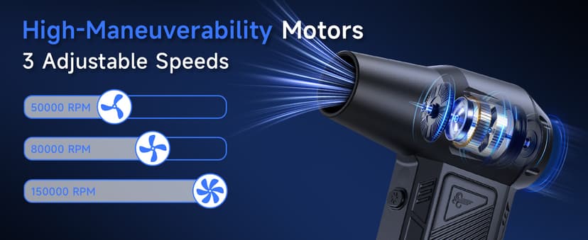 Compressed Air Duster, 150000RPM Super Power Cordless Electric Air Duster, Fast Charging Rechargeable Air Blower Vacuum Cleaner 3-Gear Adjustable for Computer, Keyboard, Car, Outdoor and Home