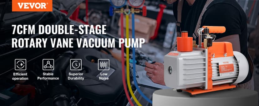 VEVOR 7 CFM Dual Stage HVAC Vacuum Pump, 1/2 HP Rotary Vane Vacuum Pump with Oil Bottle, for HVAC Repair, Refrigeration Maintenance, Resin Degassing, Compatible with R12, R22, R134a, R410a Refrigerant