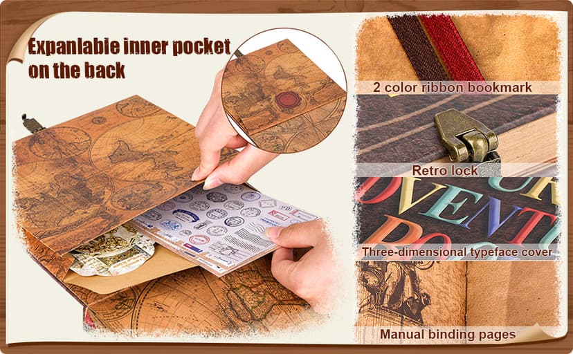 JIMBON Our Adventure Book Scrapbook Photo Album Retro Style Embossed Letter Cover Travel Diary Journal Scrap Book Kit For Couples,Memory Book For Anniversary Wedding