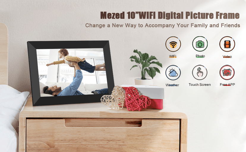 MEZED 10.1'' Digital Picture Frame,Smart Digital Photo Frame with 1280x800 IPS Touch Screen, Auto-Rotate and Slideshow, Easy Setup to Share Moments Via APP from Anywhere Anytime