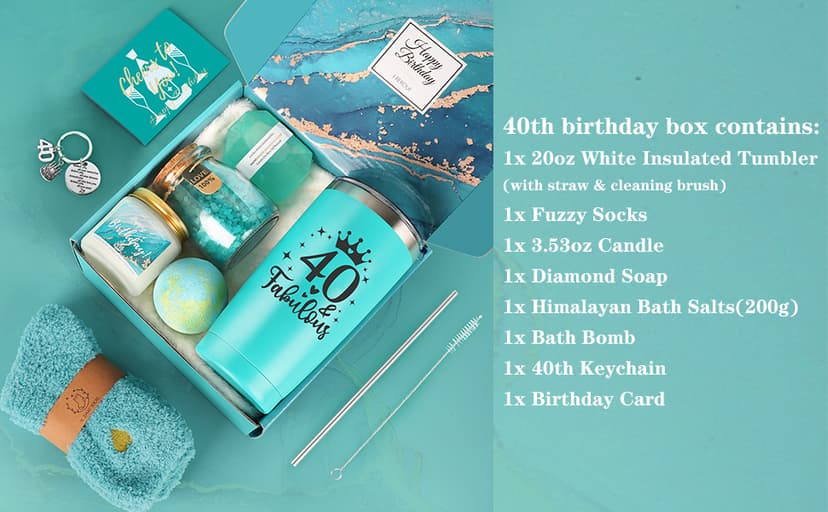 40th Birthday Gifts Women, Gifts for 40th Birthday Woman, 40 Fabulous Gifts, 40 40th Birthday Gifts Ideas, 40 Years Old Gift Baskets, Unique 40th Birthday Gifts for Her Mom Sister Friend Wife Coworker