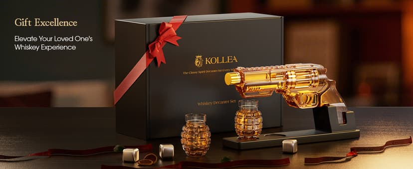 Kollea Whiskey Decanter Set with Grenade-Shaped Shot Glasses, Anniversary Birthday Gifts for Men Who Have Everything, Whiskey Gifts for Father, Husband, Boyfriend & Military Enthusiasts, Christmas