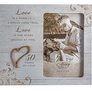 Then & Now 50th Anniversary Photo Frame, Wedding, Engagement, & Vow Renewal Couples Gift, Wooden Picture Frames with Sentimental Quote, 12-Inch x 9.5-Inch, Rustic Woodgrain, by Abbey & CA Gift