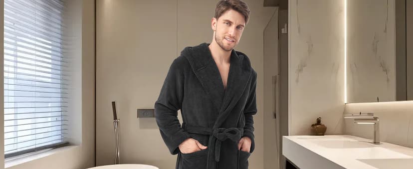 DAVID ARCHY Men's Hooded Robe Soft Coral Fleece Microfiber Bathrobe