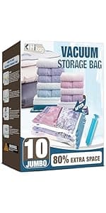 HIBAG Vacuum Storage Bags, 30-Pack Space Saver Vacuum Storage Bags, Vacuum Seal Bags for Clothing, Clothes, Comforters and Blankets (30C)