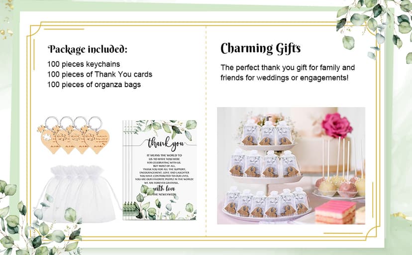 Wedding Favors for Guests Wood Heart Puzzle Keychains Thank You Cards Gift Bag Bridal Shower Souvenir Gifts(50 Sets)