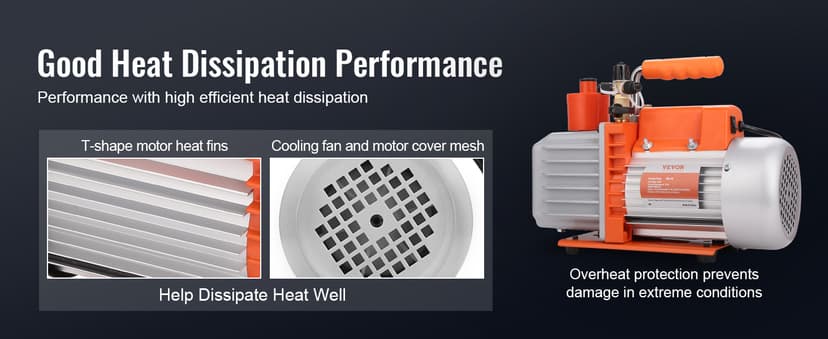 VEVOR 7 CFM Dual Stage HVAC Vacuum Pump, 1/2 HP Rotary Vane Vacuum Pump with Oil Bottle, for HVAC Repair, Refrigeration Maintenance, Resin Degassing, Compatible with R12, R22, R134a, R410a Refrigerant