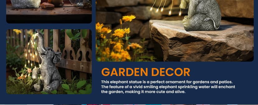 GIGALUMI Solar Garden Decor Watering Elephant Statues Outdoor, Birthday Gifts for Women Mom Grandma Senior Elder, Elephant Ornament for Balcony, Garden, Patio, Yard, Lawn (Constant Lights Only)