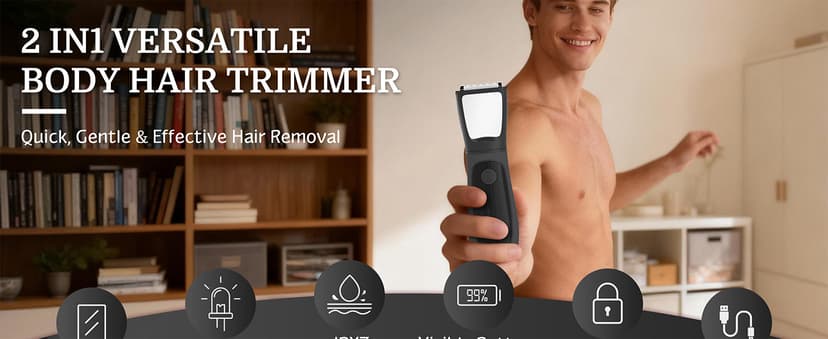 Bikini Trimmer for Women Men, 2 in 1 Electric Razors Shaver, IPX7 Waterproof Body Hair Trimmer with Mirror, LED Light & Display, Painless Pubic Hair Removal, Black