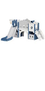 XJD 6-in-1 Toddler Slide and Swing Set, Kids Slide for Toddlers Age 1+, Toddler Outdoor Playset with Basketball Hoop, Football Frame, Swing, Outdoor Indoor Playground for Toddlers 1-3 (Pink)