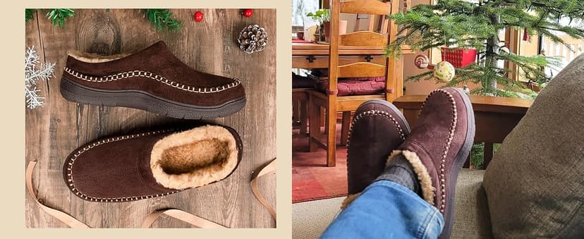 Zigzagger Men's Slip On Moccasin Slippers, Indoor/Outdoor Warm Fuzzy Comfy House Shoes, Fluffy Wide Loafer Slippers