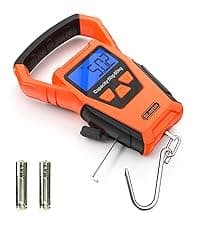 Fish Scale Luggage Scale Fishing Gear - 110lb Backlit LCD Display Digital Scale with Built-in Measuring Tape - Fishing Scale with 2 AAA Batteries, Pocket Size - Fishing Gifts for Men