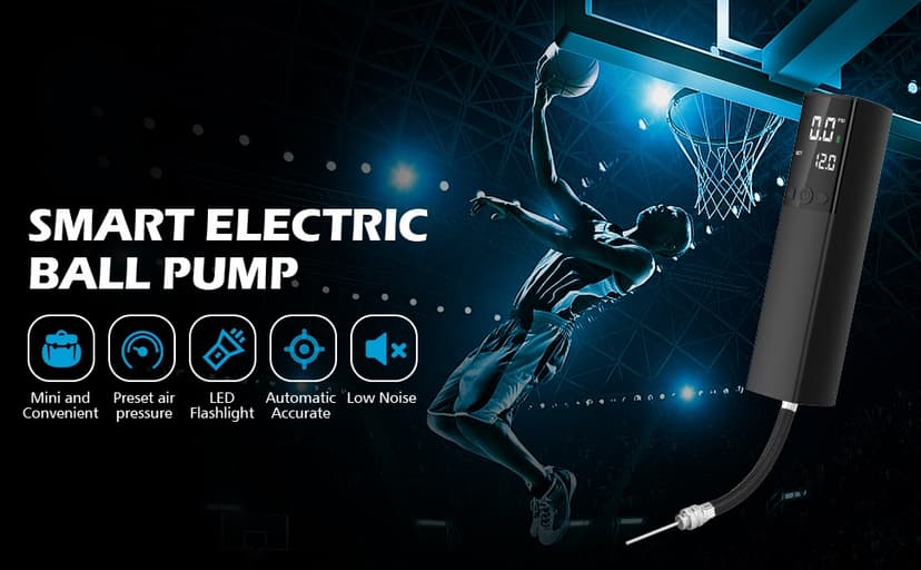Pumteck Electric Ball Pump, Smart Air Pump Portable Fast Ball Inflation with Precise Pressure Gauge and Digital LCD Display for Football Basketball Volleyball Football (2 Pin and 1 Spout)