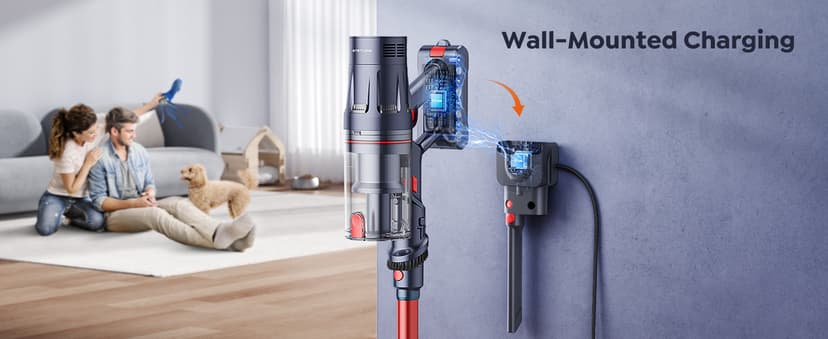 Cordless Vacuum Cleaner, 600W 50Kpa 65Mins Vacuum Cleaners for Home, Self-Standing Stick Vacuum with Touch Screen & Wall Charging Station for Hard Floor Carpet Pet