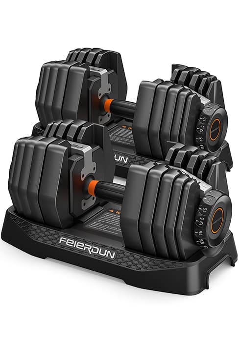 FEIERDUN Adjustable Dumbbells, 20/30/40/45/70/90lbs Free Weight Set with Connector, 5 in1 Dumbbells Set Used as Barbell, Kettlebells, Push up Stand, Weight Plate, Fitness Exercises for Home Gym Suitable Men/Women