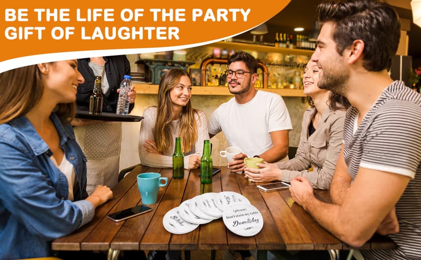 White Elephant Gifts for Adults, Funny Coasters Set of 6 with Holder Christmas Stocking Stuffers for Men Women, Gag Gifts Couples Birthday Housewarming Secret Santa Cool Friend Presents for Her Him