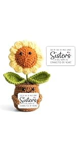 Sister Gifts from Sister - Positive Sunflower Crochet - Side by Side Or Miles Apart Sisters Emotional Sunflower Support Crochet - Birthday, Graduation, Long Distance Gifts for Women, Soul Sisters
