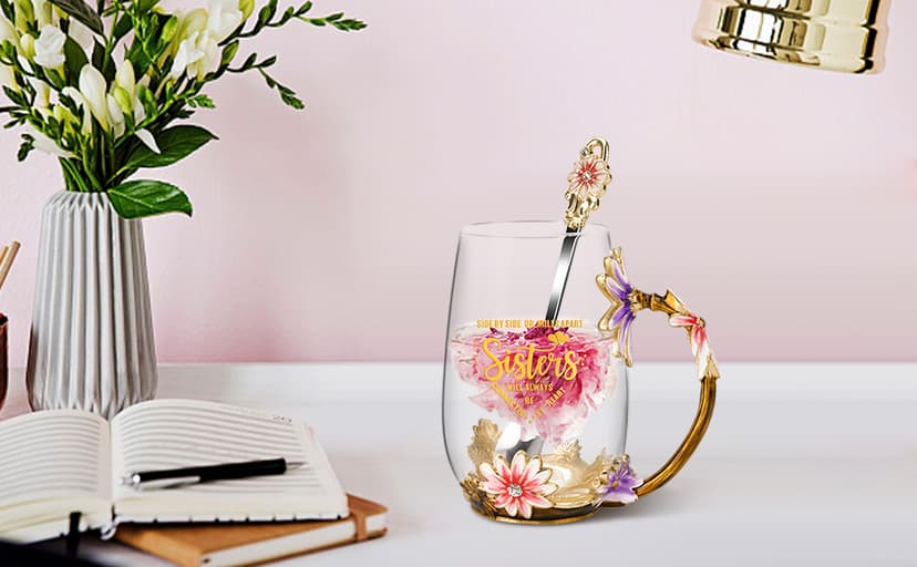 OEAGO Sisters Gifts from Sister for Women Elegant Tea Cup Unique Christmas Birthday Gifts for Sister, Little,Big,in Law