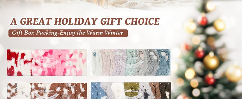 Bulinlulu Fuzzy Socks with Grips Plush Sleep Cozy Winter Soft Hospital Fluffy Socks Gifts for Womens Mens Gifts
