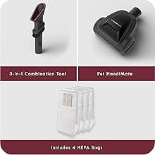 Kenmore BU3040 Intuition Bagged Upright Vacuum Lightweight Cleaner 2-Motor Power Suction with HEPA Filter, 3-in-1 Combination Tool, Handi-Mate for Carpet, Floor, Pet Hair, Red w/No Lift-up