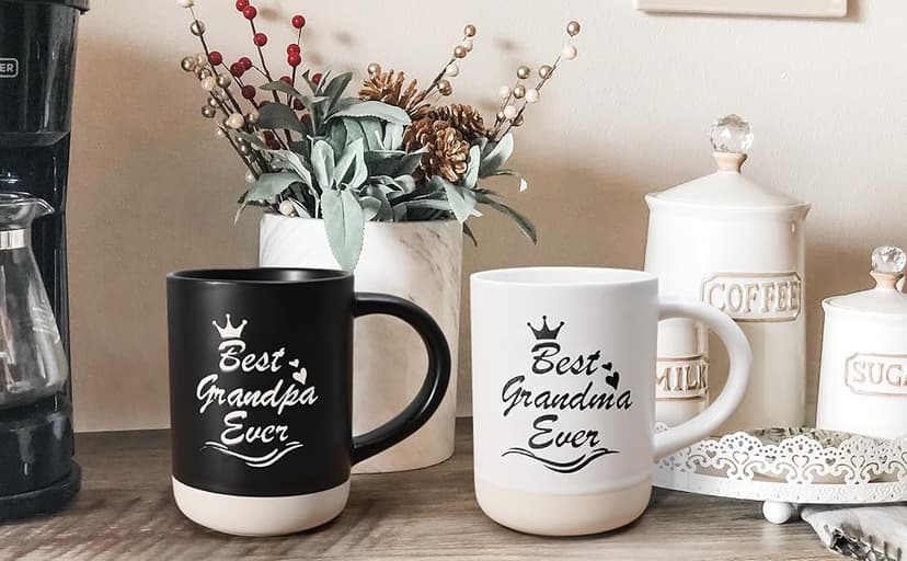 Cabtnca Gifts for Grandparents, Best Grandma and Grandpa Ever Mug Set, Christmas Grandparents Gifts for Grandma Grandpa from Granddaughter Grandkids, Grandparent Day Gift, 16 Oz Black & White