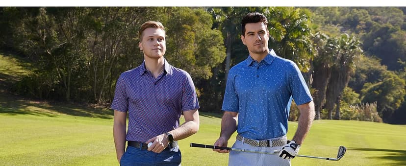 Golf Shirts for Men Dry Fit Short Sleeve Print Performance Moisture Wicking Polo Shirt