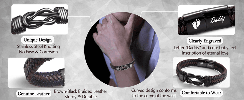 New Dad Gifts for Men, First Time Parents Gift Dad to Be Gift for Father's Day Birthday Christmas, Leather Bangle Bracelet for Daddy Him Husband