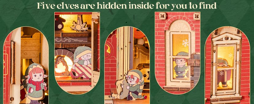 ROKR 3D Puzzle for Adults Christmas Style Dream Gift Factory Wooden Model Kit Luminous Factory DIY Dollhouse Kit Building with Music, Lights and 5 Elves for Teens & Kids