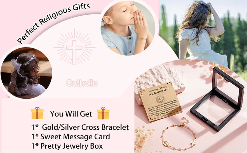 Catholic Virgin Mary Cross Bracelet Gifts for Girls Teens Women, Rosary Beads Charm Link Chain Bracelet Christmas Christian Religious Jewelry Gifts