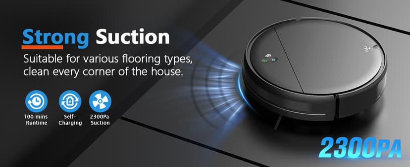 Robot Vacuum and Mop Combo, 2 in 1 Robotic Vacuum Cleaner with Schedule, App/Alexa/Voice Control, Slim 2.87", Self-Charging, 2300 Pa Suction & Long Runtime, Ideal for Hard Floor, Pet Hair, Carpet