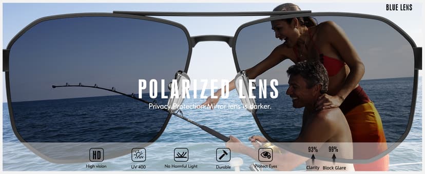 LUENX Aviator Sunglasses for Men Square Polarized Polygon Lens - UV 400 Protection with Accessories 61MM Driving Outdoor