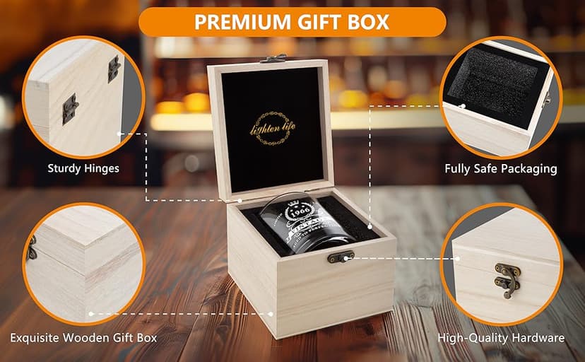 LIGHTEN LIFE 80th Birthday Gifts for Men 12 oz,1945 Whiskey Glass in Valued Wooden Box,Birthday Bourbon Glass for 80 Years Old Dad,Husband,Friend,80th Bday Gift Ideas