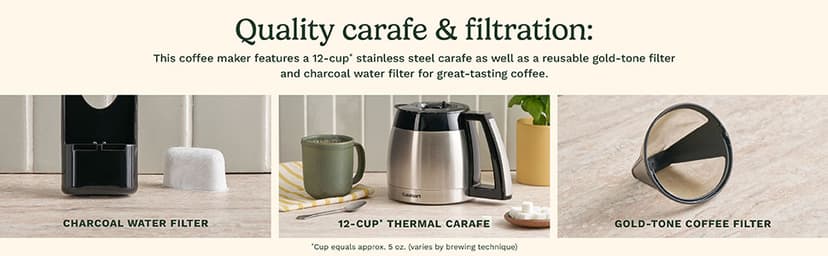 Cuisinart 12-Cup Coffee Maker with Thermal Coffee Carafe, Stainless Steel, Programmable Large Capacity Drip Coffee Machine for Home or Office, DCC-3400NAS, Silver