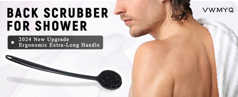 VWMYQ VWMYQ Silicone Back Scrubber for Shower, 17in Lengthen Long Handle Body Brush, Double Sided Shower Brush for Shower Exfoliating and Massage Can Produce Rich Foam, Long Handle Back Scrubber for Men