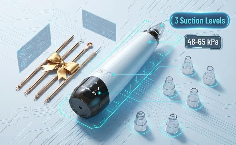 2026 Pore Vacuum, USB Rechargeable Blackhead Remover Vacuum,3 Levels Adjustable Pore Vacuum Blackhead Remover, with 6 Suction Power Probe,4 Golden Needle face Vacuum Pore Cleanser Kit-White