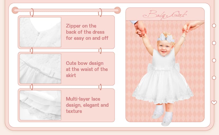 5 Pcs Baby Girl Baptism Outfit Includes Lace Christening Dresses Bowknot Headwear Cross Charm Bracelet Socks Shoes
