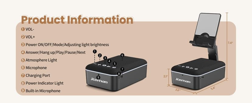 JTEMAN Gifts for Men Women,Cell Phone Stand with Bluetooth Speaker,LED Light,and Lanyard,Cool Tech Gadgets,Unique Birthday Gifts for Men Husband Mom Dad