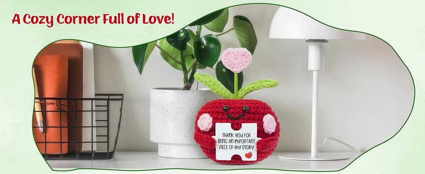 OASSIE Teacher Gifts for Women - Mini Handmade Positive Apple Crochet with Message Card - Teachers Day Christmas Birthday Graduation Appreciation Thank You School Gifts for Students Teachers Women
