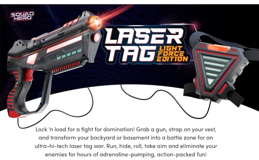 Squad Hero Rechargeable Laser Tag for Kids, Teens & Adults - Boys Gifts - Blasters & Vest Sensors - Fun Ideas Age 8+ Year Old Toys - 4 Set - Lazer Teen Boy Game Boys & Girls Outdoor Teenage Activities