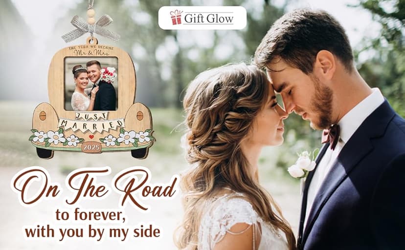 Just Married Personalized Christmas Ornaments - Wedding Gifts for Couples 2025, Bridal Shower Gift for Bride, Custom Wooden Ornaments with Picture, Newly Wed Gifts for The Couple Mr and Mrs Engagement