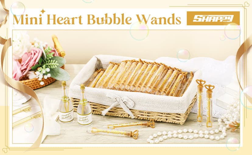 Shappy 100 Pcs Wedding Bubble Bulk Wedding Party Favors Bubble Wand for Guests Send Off with Stickers for Bridal Shower Anniversaries Celebration Goody Bag Stuffers Filler (Gold Heart)