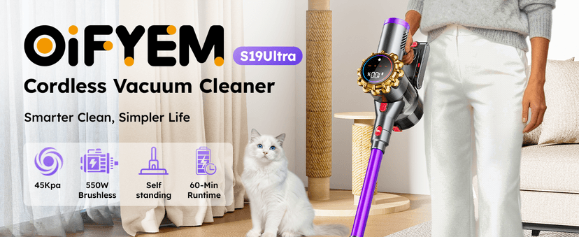 Cordless Vacuum Cleaner,Upgraded 550W 45KPA 60Mins Vacuum Cleaners for Home,Self-Standing Stick Vacuum with LED Display,8 in 1 Lightweight Anti-tangle Wireless Vacuum for Pet Hair Carpet Hard Floors