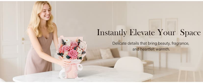 Preserved Flowers Bouquet with Bear, 3 Real Forever Flowers for Delivery, Long-Lasting Pink Eteranl Roses Bouquet Birthday Gifts for Women, Mother, Wife, Her