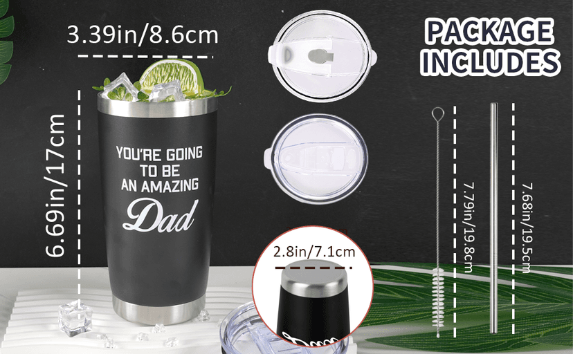 New Dad Gifts For Expecting Dad to be Father’s Day First Time Gifts 20oz Black Insulated Stainless Steel Tumbler Cup Birthday Baby Shower Gender Reveals Presents Christmas Gift Ideas