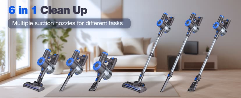 Cordless Vacuum Cleaner, Upgraded 40Kpa Stick Vacuum Cleaners for Home, 8 in 1 Lightweight with Self-Standing, 1.5L Dust Cup & Anti-tangle, Rechargeable Vacuum for Hard Floors Carpets Pet Hair