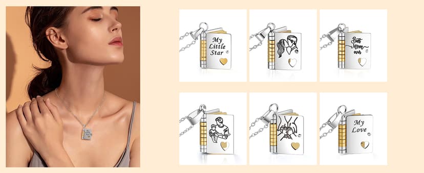 RANKEEF My Little Star Book Necklace - My Incredible Daughter Book Necklace Daughter Gifts from Dad Mom Mother Adjustable Silver 18k Gold Jewelry Openable with 6 Pages Gifts of Love