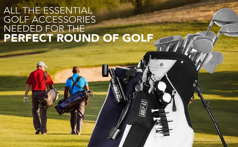 Golf Essentials Kit | Must Have Golf Accessories - Golf Water Brush, Golf Towel, Golf Club Brush, Golf Ball Marker, Divot Repair Tool, Golf Ball & Golf Tee Holder, Golf Gifts for Men