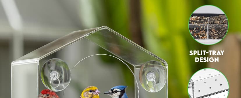Window Bird Feeder with Strong Suction Cups - Gifts for Grandma Bird Watching Gifts for Grandpa Backyard Birding (Large House)