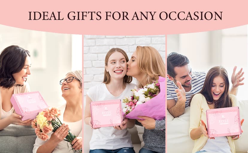 Gifts for Women, Happy Birthday Gifts for Women, Mothers Day Bath and Body Gifts for Woman with Unique Rose Self Care Gift, Home Spa Gift Basket for Mom, Girlfriend, Sister, Female Friends, Coworker