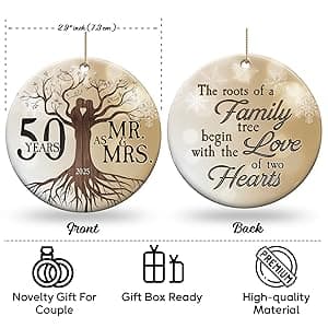 50th Wedding Anniversary Ornament - Ceramic Christmas Ornament Gift for Couple, Parents, Friend - 50th Anniversary Present Holiday Decoration